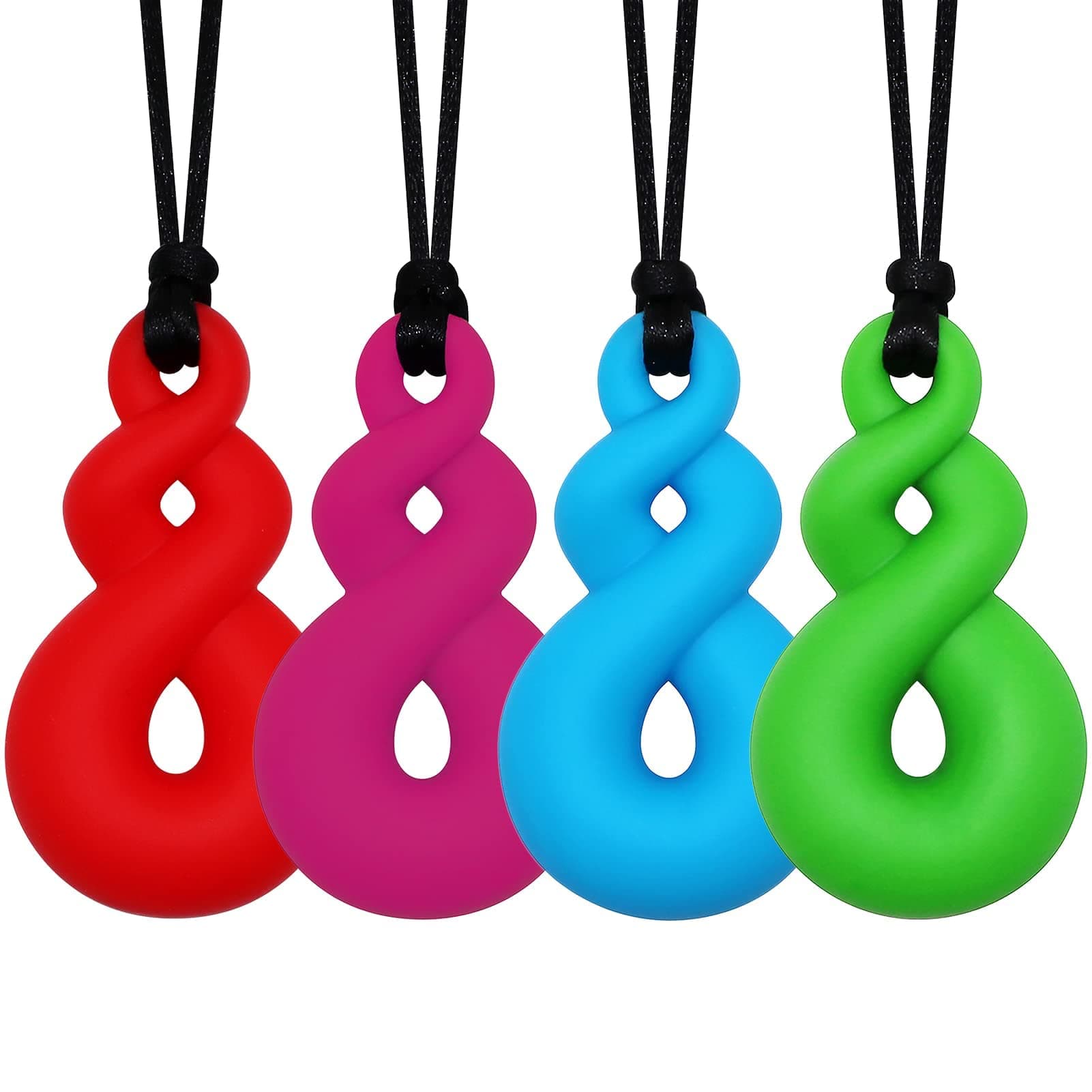 Chew Necklaces for Kids With Autism, ADHD, SPD, or Special Needs - Sensory Silicone Chewy Necklace Toys for Boys, Girls, Adults, Teens - 4 Pack