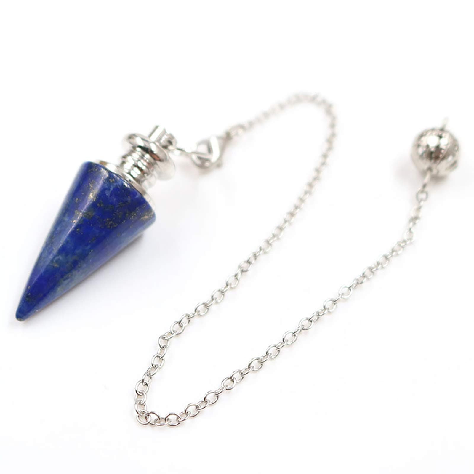 Conical Pendulum Natural Stone Taper Pendulums Silver Color Chain Crystal Pendants for Dowsing Spiritual Reiki Jewelry
