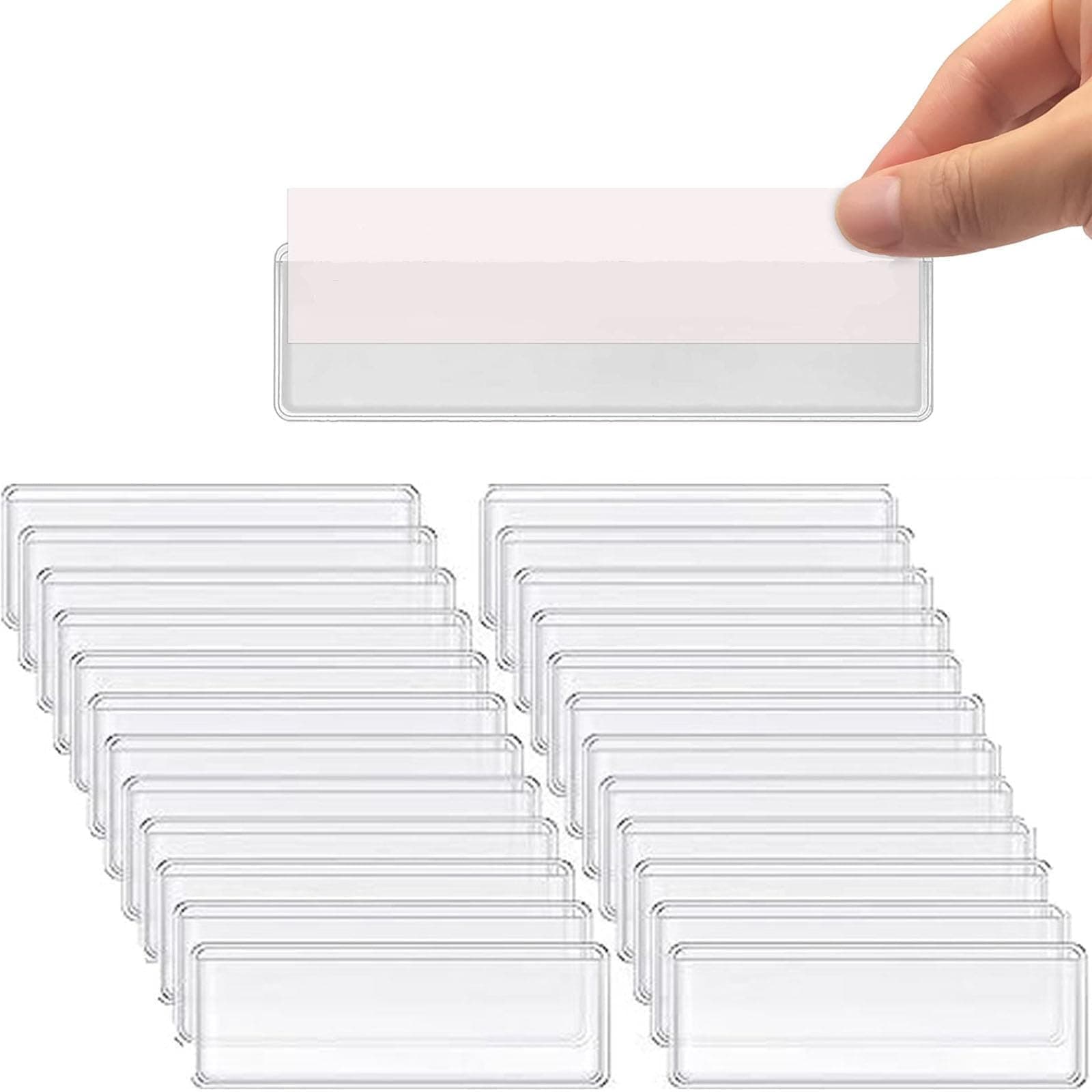 Label Holders Adhesive Shelf Tag Clear Shelf Tag Index Card Pockets Plastic Drawers File Cabinet Storage Bins Label Holder for Supermarket Bookshelf Mailbox Business Kitchen,Pack of 60