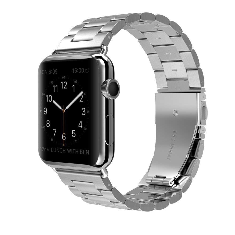 Band Compatible with Apple Watch 38mm 42mm Stainless Steel Wristband Metal Buckle Clasp iWatch 40mm 44mm Strap Replacement Bracelet for Apple Watch Series 4/3/2/1 Sports Edition(Silver, 42MM)