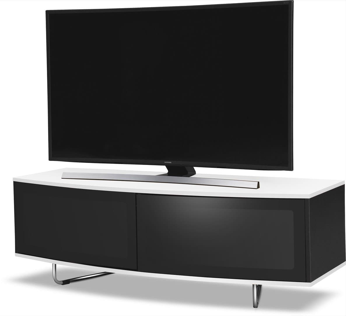 Caru Gloss Black and Gloss White Beam-Thru Remote Friendly Super-Contemporary D Shape Design 32"-65" LED/OLED/LCD TV Cabinet