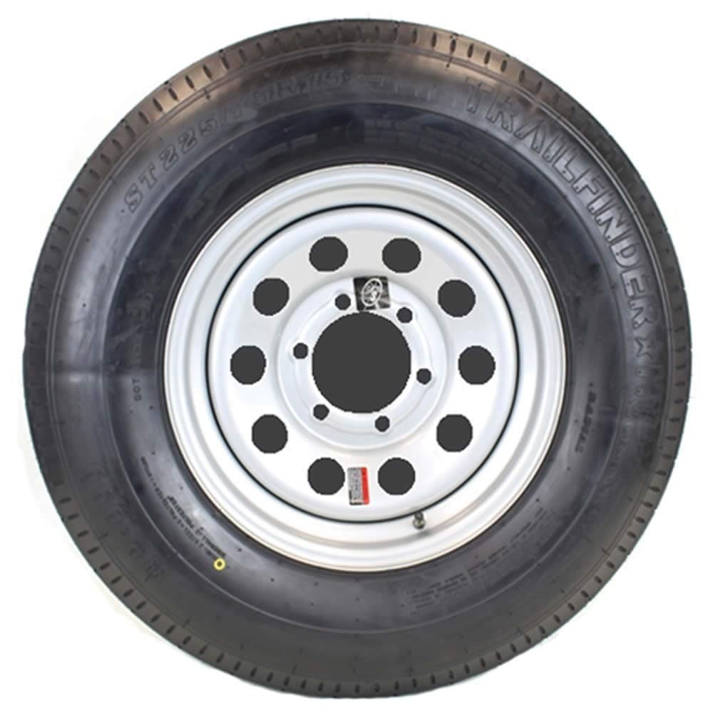 15 Inch Silver Modular Trailer Wheel with Radial TrailFinder ST22575R15E Tire Mounted 6 Lug 5.5 Inch Bolt Circle