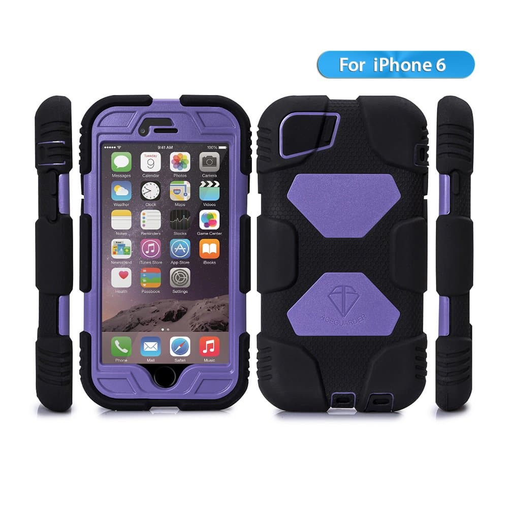 iPhone 6 case,ACEGUARDER Brand [Snowproof Rainproof Dirtproof] Heavy Duty Protection Cover Case With Kickstand and Locking Belt Swivel Clip for iPhone 6 4.7-inch (Black/Purple)