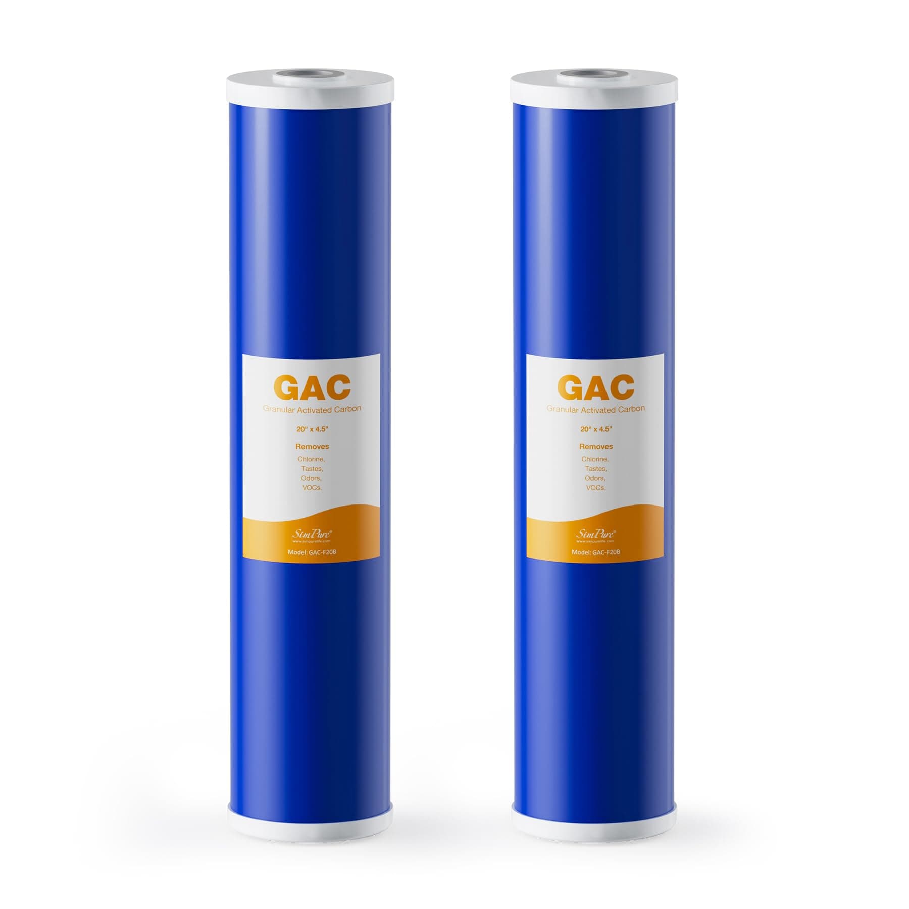 SimPure GAC Filter 20 x 4.5 inch Whole House Water Filter | Granular Activated Carbon Filter Replacement for DB20P, GAC-20BB, RFC20-BB (2 Pack)