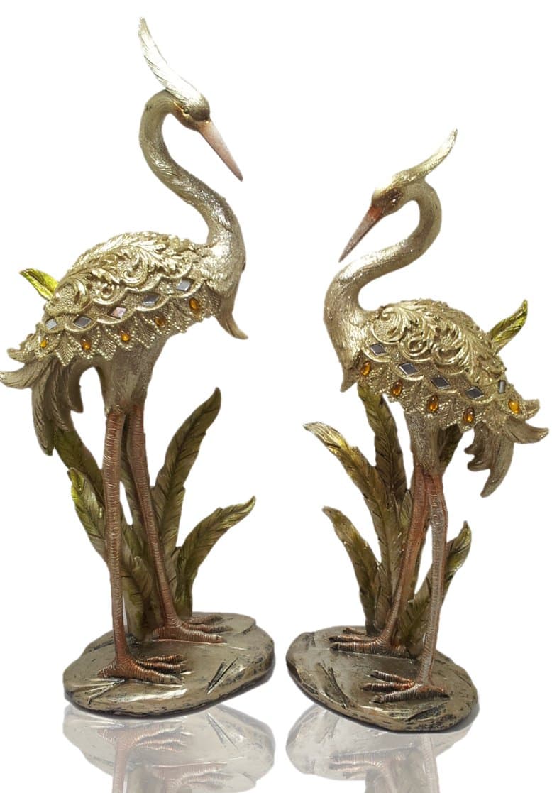 Golden Crane Bird Set of 2 Gold Couple Plated Gift Resin Figurine Home Decorative Accessories Home Decor Figure
