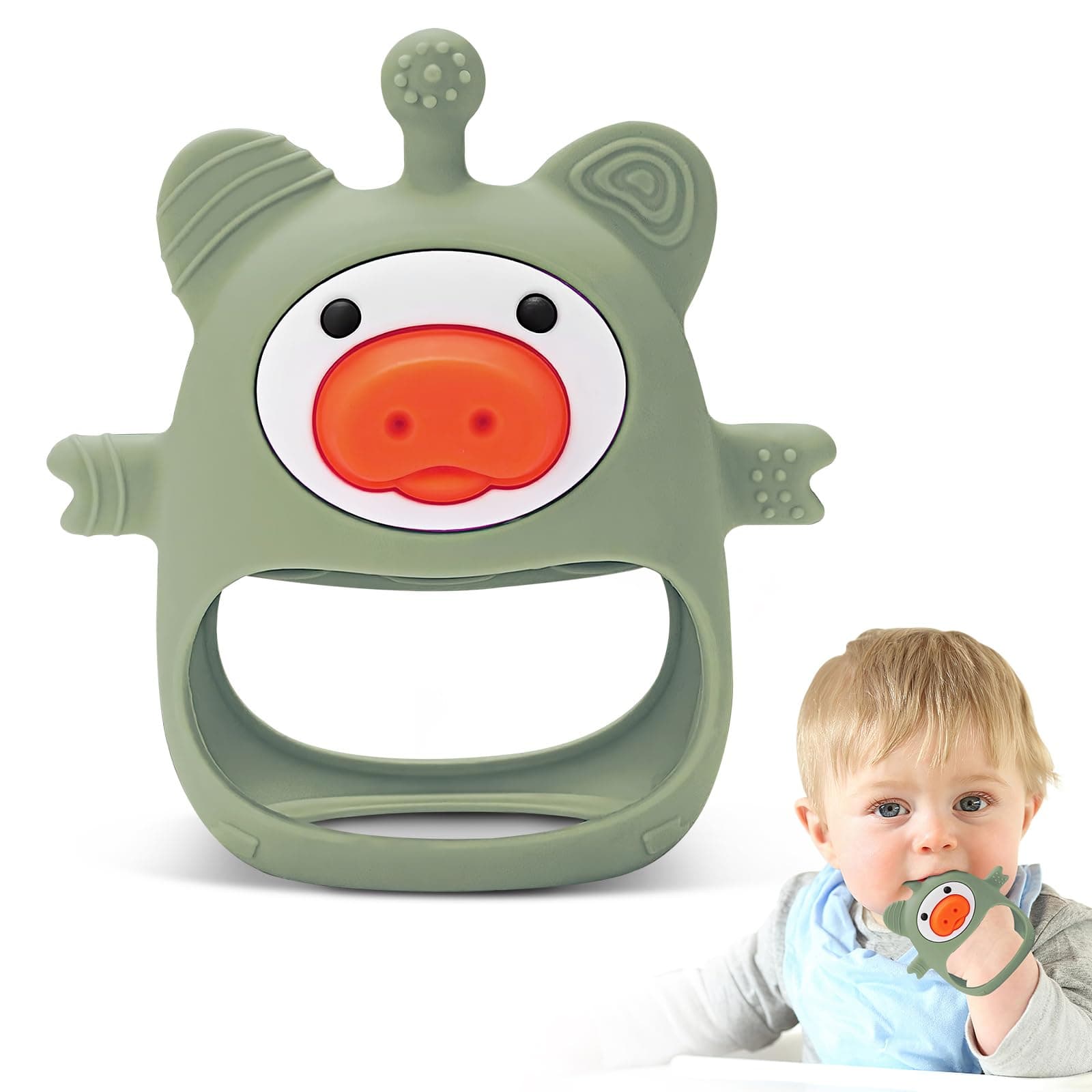 Baby Teething Toys for 0-6 Months, Never Drop Teething Toy, Soft Silicone Baby Teether for Teething Relief, Cute Baby Chew Toys (Green)