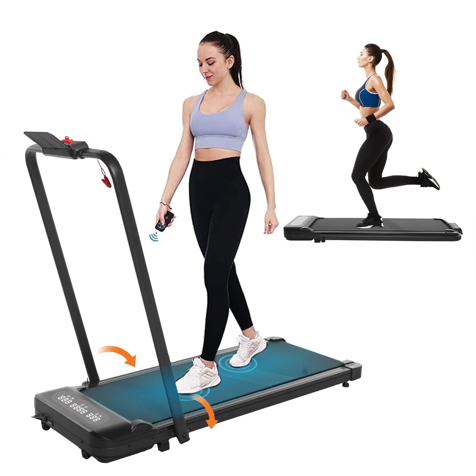 TDOO2.5HP Under Desk Treadmill, 2 in 1 Folding Treadmill, Portable Walking Pad Treadmill WalkingJogging for Home,Office,Installation-Free with Remote Control, Holder, LED Display, Large Running Belt