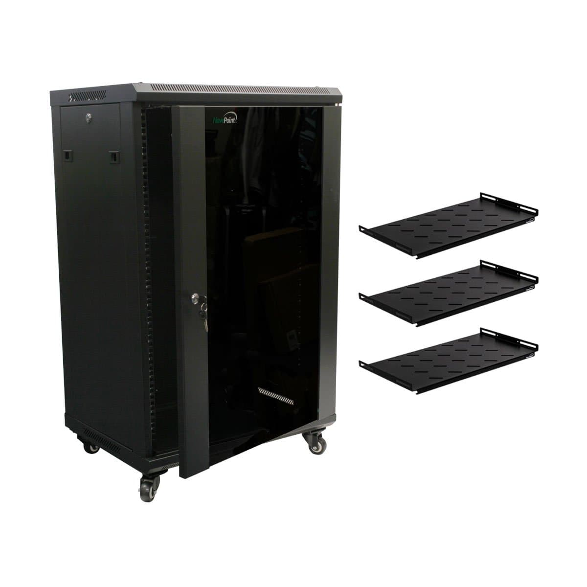 NavePoint18U Wall Mount Network Server Cabinet Rack Glass Door Lock w/Casters and Shelves