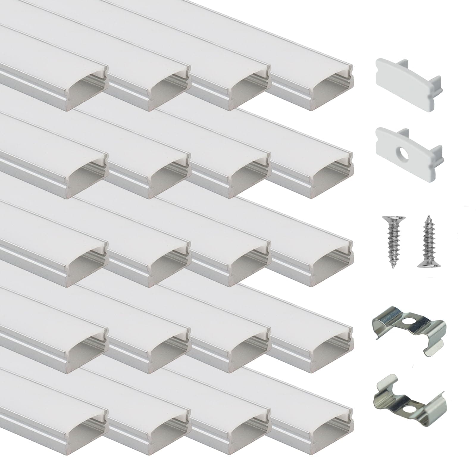 20Pack 6.6FT/2M LED Channel Aluminum U Shape Silver LED Strip Diffuser Channel with Milky White Cover Easy Installation U1SW WW 2M