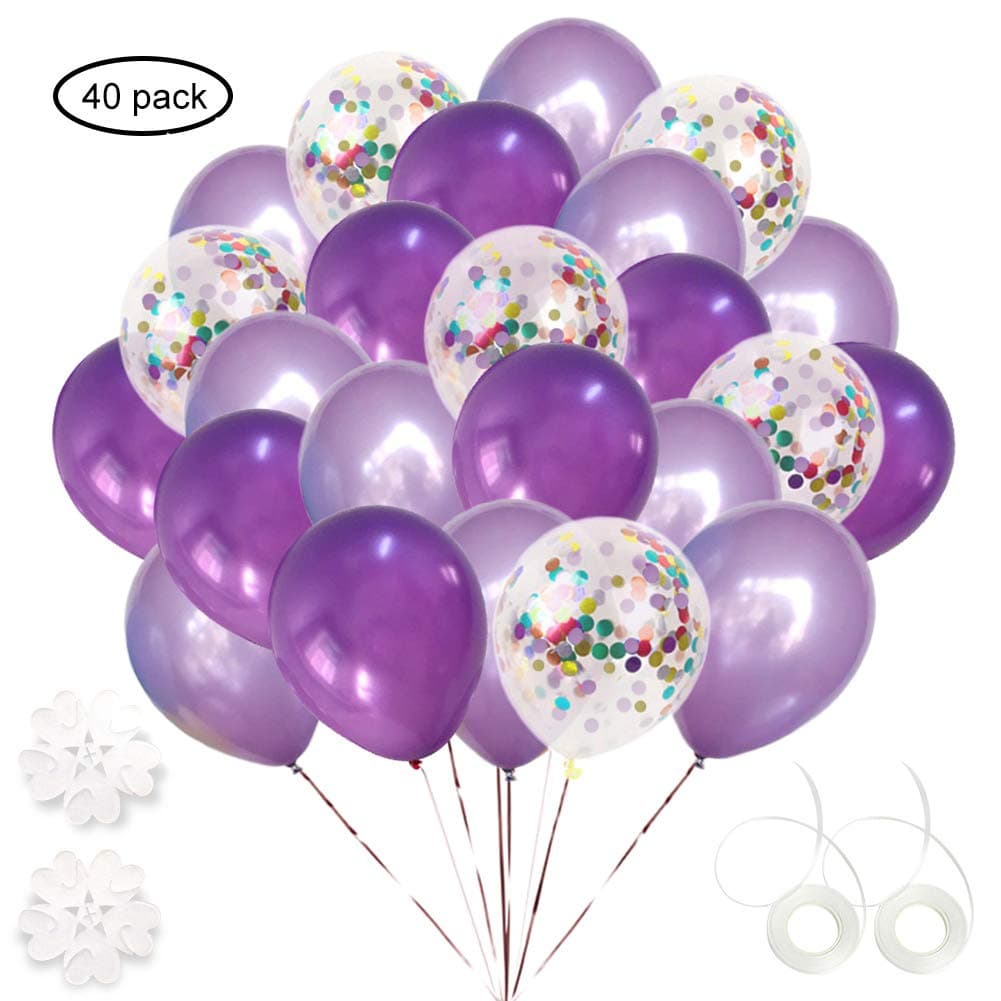 ETLEE 40 pcs Purple Confetti Balloons Set ,12 Inch Latex Balloons for Birthday Wedding Engagement Theme Party Decorations Festival Celebration Supplies