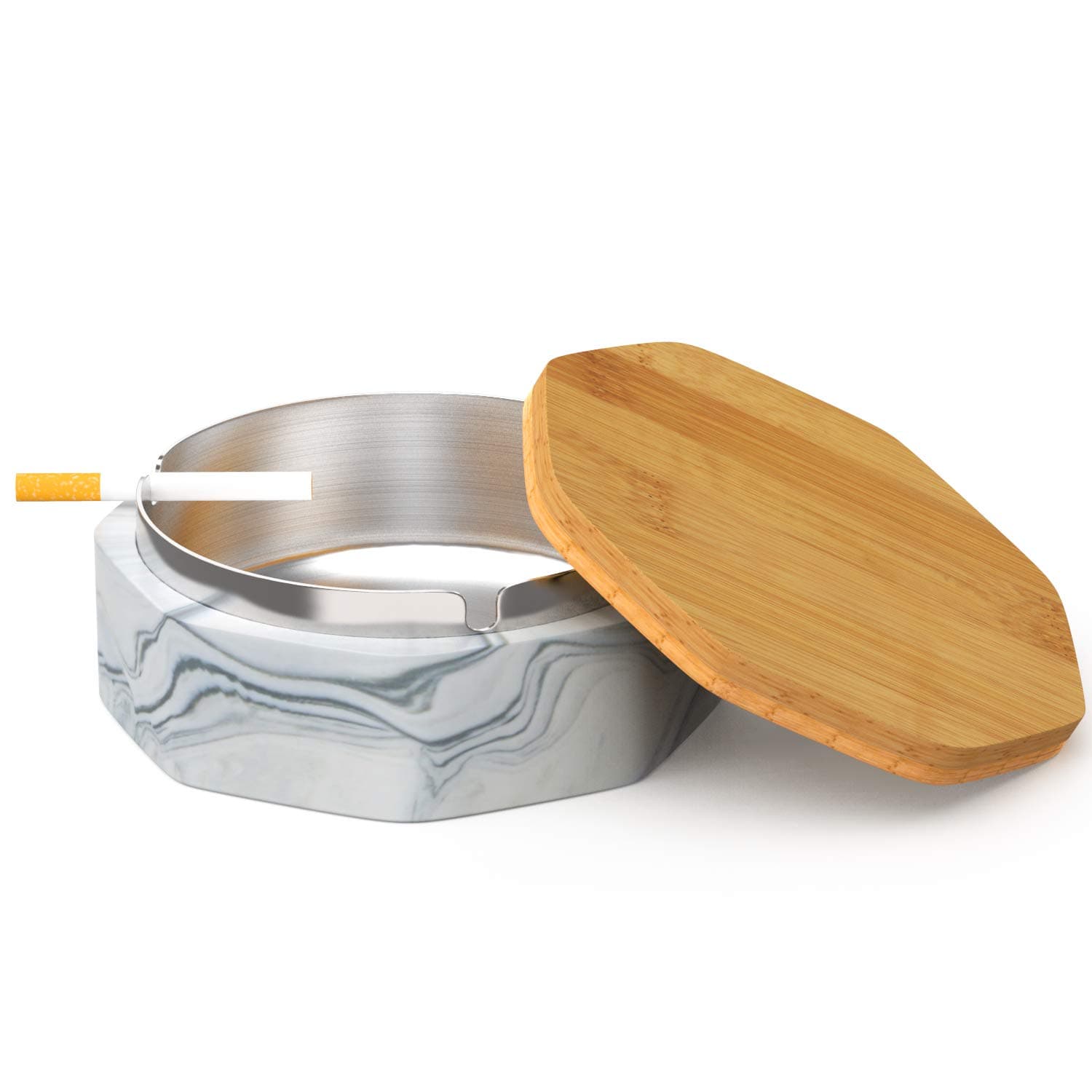 SEA or STAR Ceramic Geometric Ashtray with Lid Windproof Home or Outdoor Ashtrays for Cigarettes (Black)