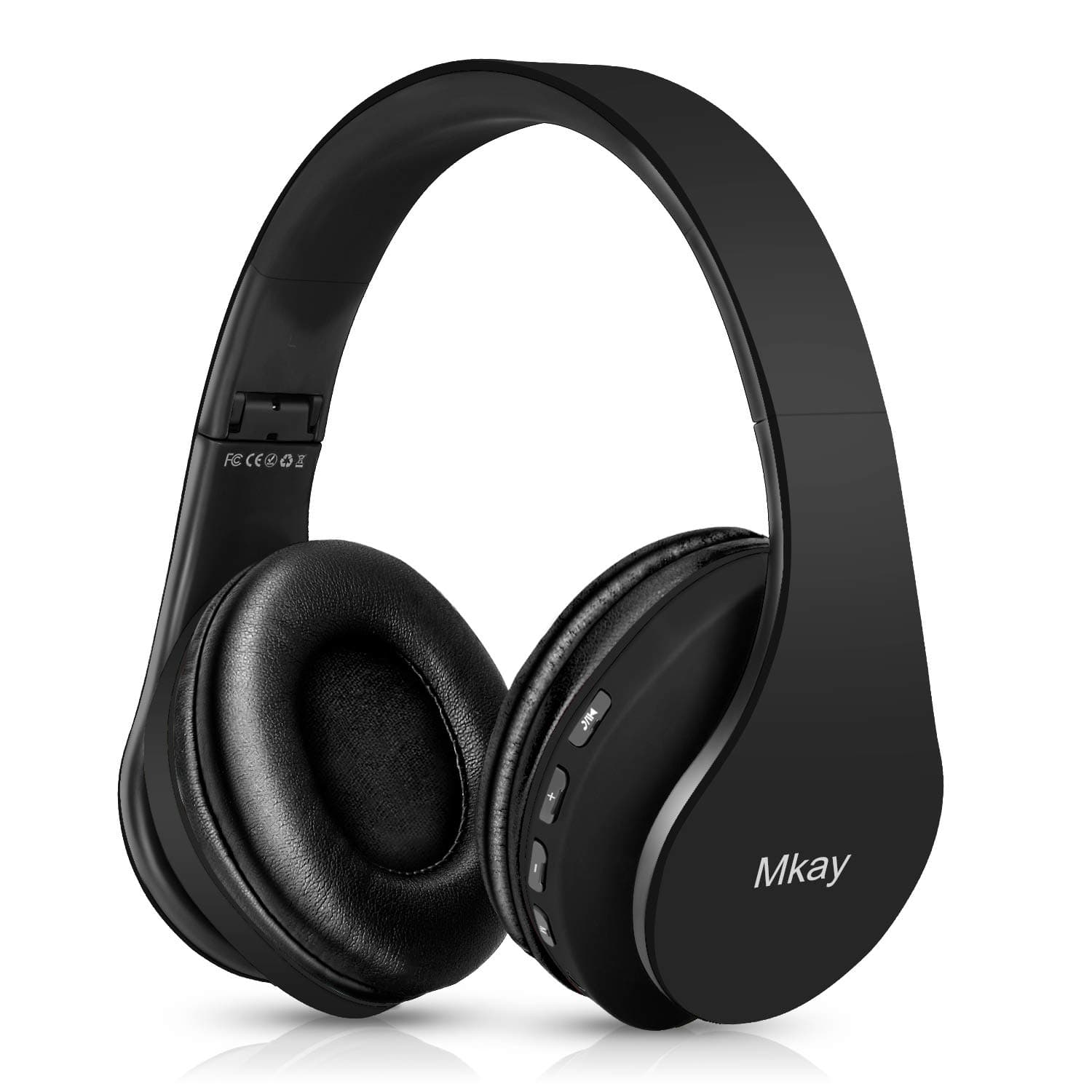 Bluetooth Headphones Wireless,MKay Over Ear Headset V5.0 with Microphone, Foldable & Lightweight, Support Tf Card MP3 Mode and Fm Radio for Cellphones Laptop TV(Plain Black)