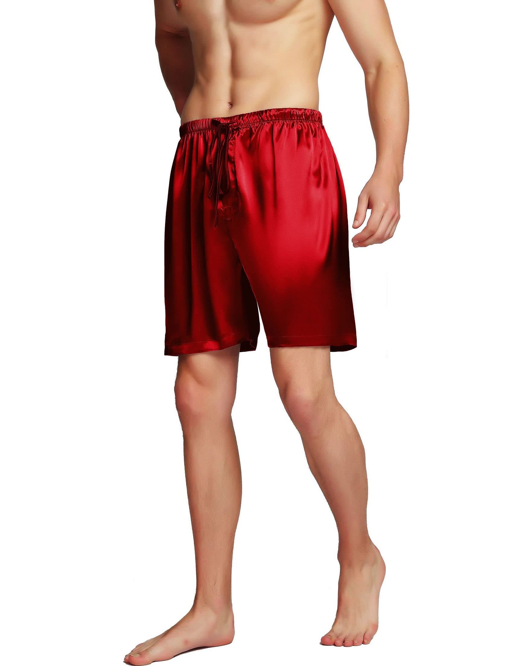 Men's Satin Pajama Boxer Shorts with Elastic Waistband, Pants S-4XL