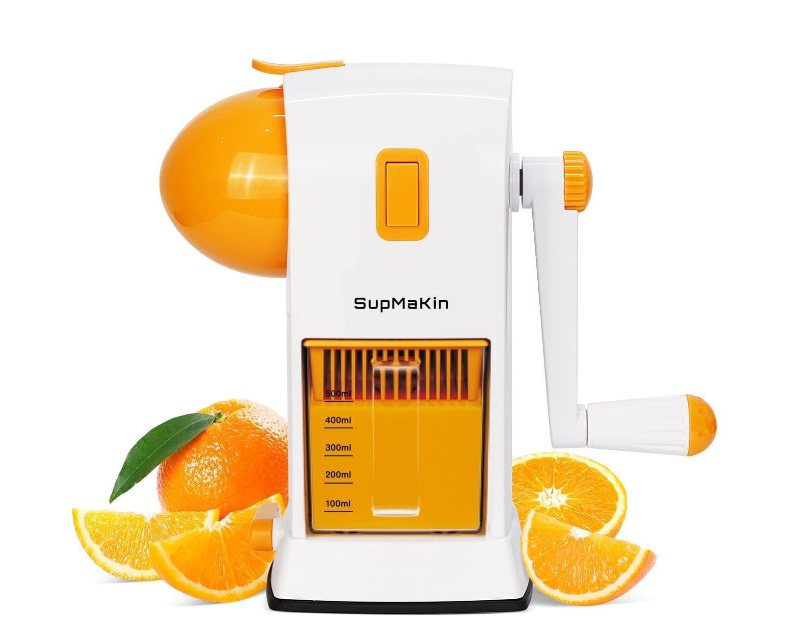 SUPMAKIN Hand Citrus Juicer, Manual Orange Squeezer, 99% Extraction Rate with 17 OZ Container, Pulp Strainer, Easy to Clean & Use, Kid's Safty Juicing