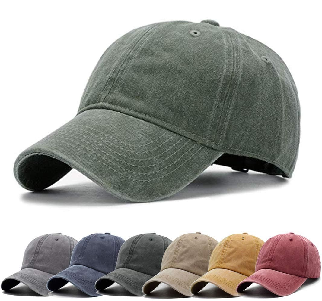 Aedvoouer Unisex Washed Twill Cotton Baseball Cap Vintage Distressed Plain Adjustable Dad Hat (Army Green)