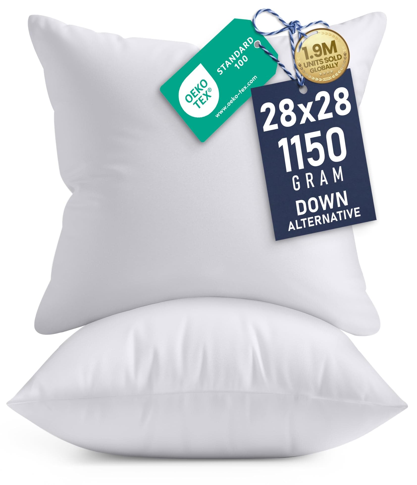 Utopia Bedding 28x28 Pillow Inserts, Set of 2, White – Indoor Decorative Throw Pillows for Bed, Sofa & Couch – Soft, Supportive & Fluffy Cushion Inserts
