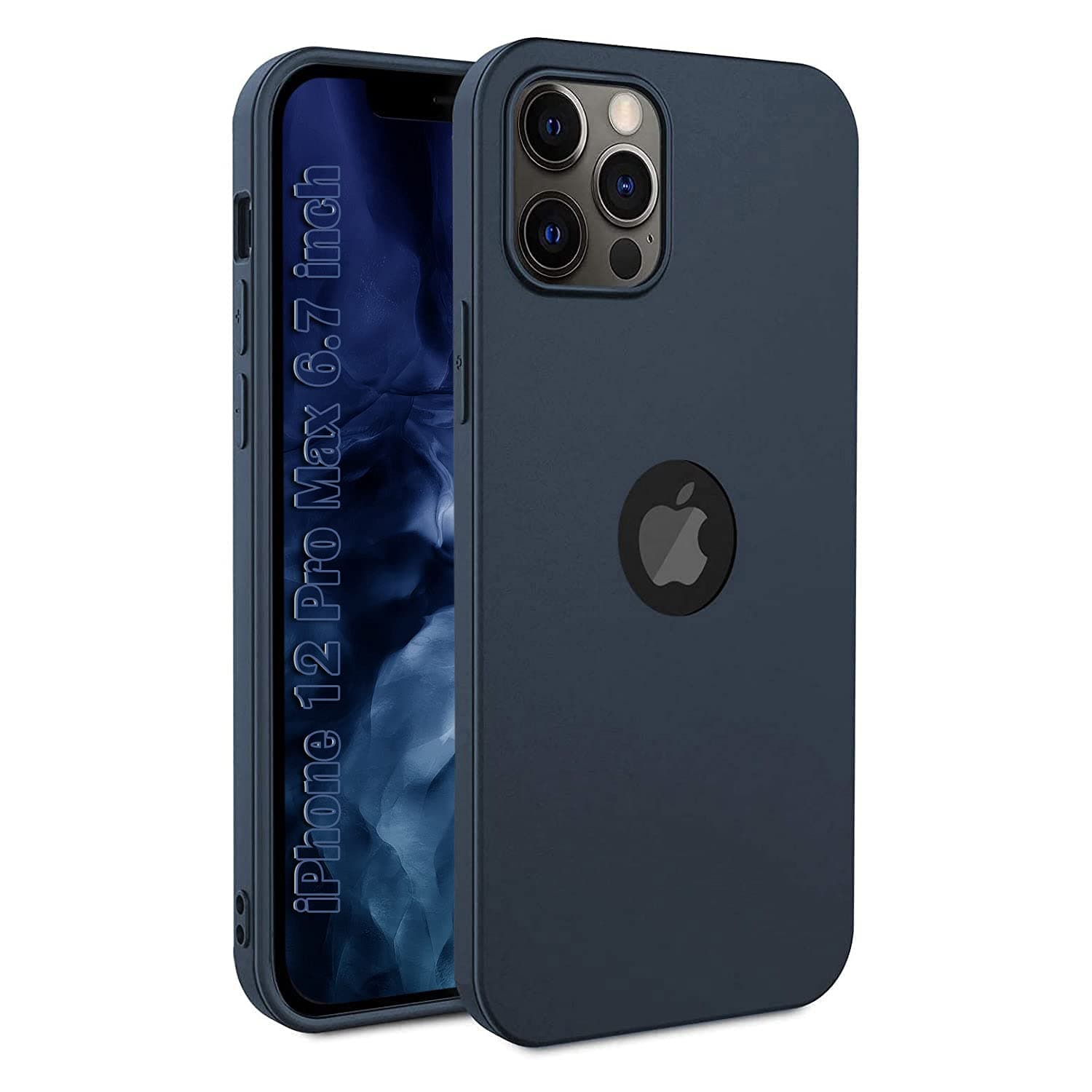 EGOTUDE Slim Soft Touch Matte Back Cover Case with Logo Display Cut for iPhone 12 Pro Max 6.7 inch (Silicone, Blue)