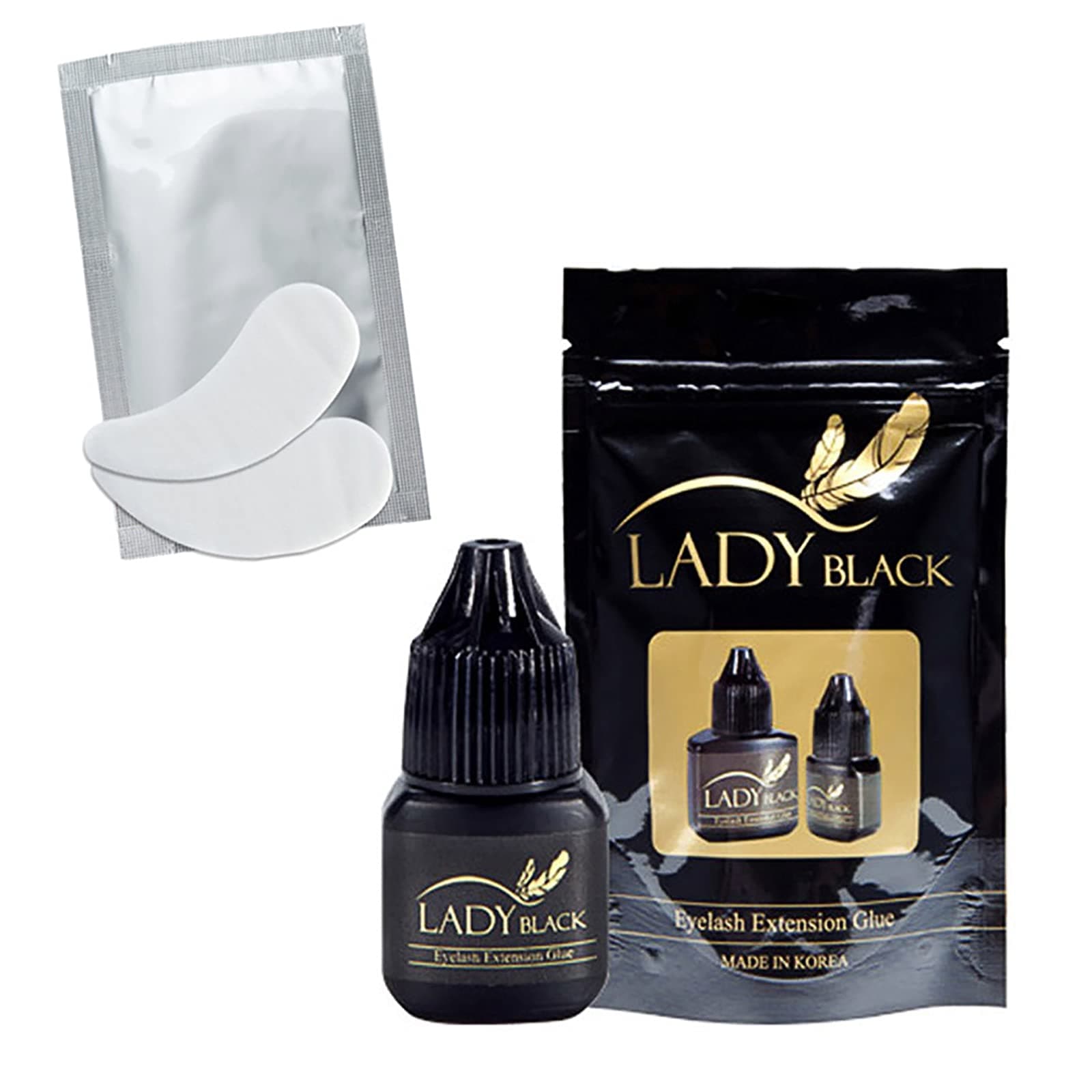 Eyelash Extension Adhesive Lady Black Glue 5g Professionals Eyelash Extension Drying Fast Lower Irritation Long Lasting Retention 6-7 Weeks Sky Glue with Eyepatch
