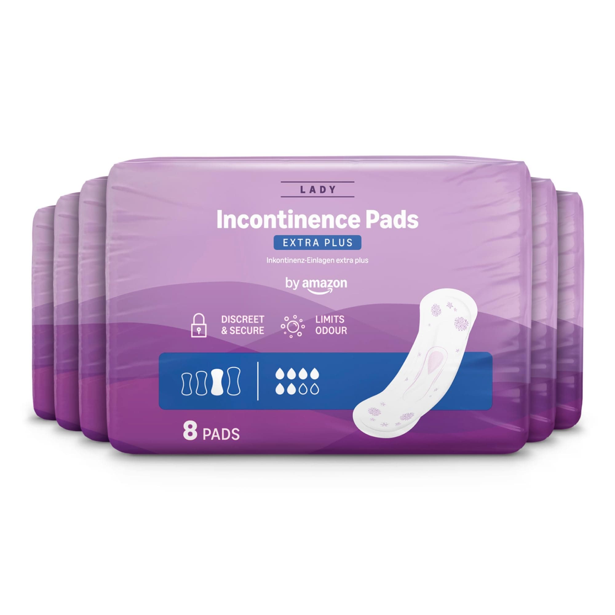 by Amazon Incontinence Pads Extra Plus, 48 Pads (6 Packs of 8), Individually wrapped, Unscented (Previously Amazon Basic Care) - Packaging May Vary