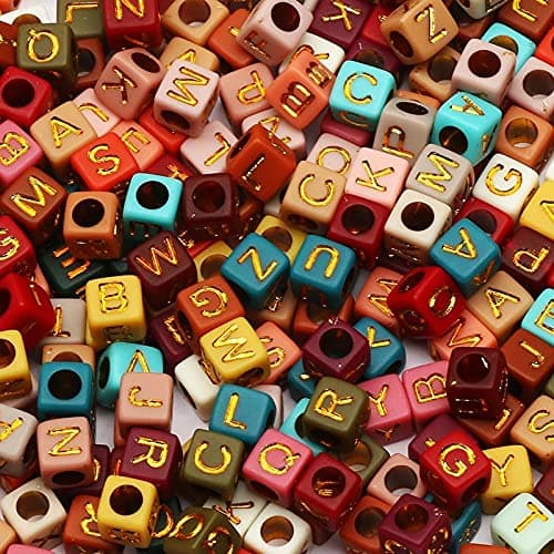 ToBeIT 1000pcs Letter Beads Acrylic Bead Alphabet Letter A-Z Cube Beads for Jewelry Making, Bracelets, Necklaces, Key Chains (Gold Color-C)