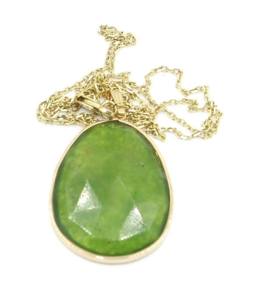 Sophia Fine Jewelry Green Garnet Pendant with 14K Yellow Gold Cable Chain