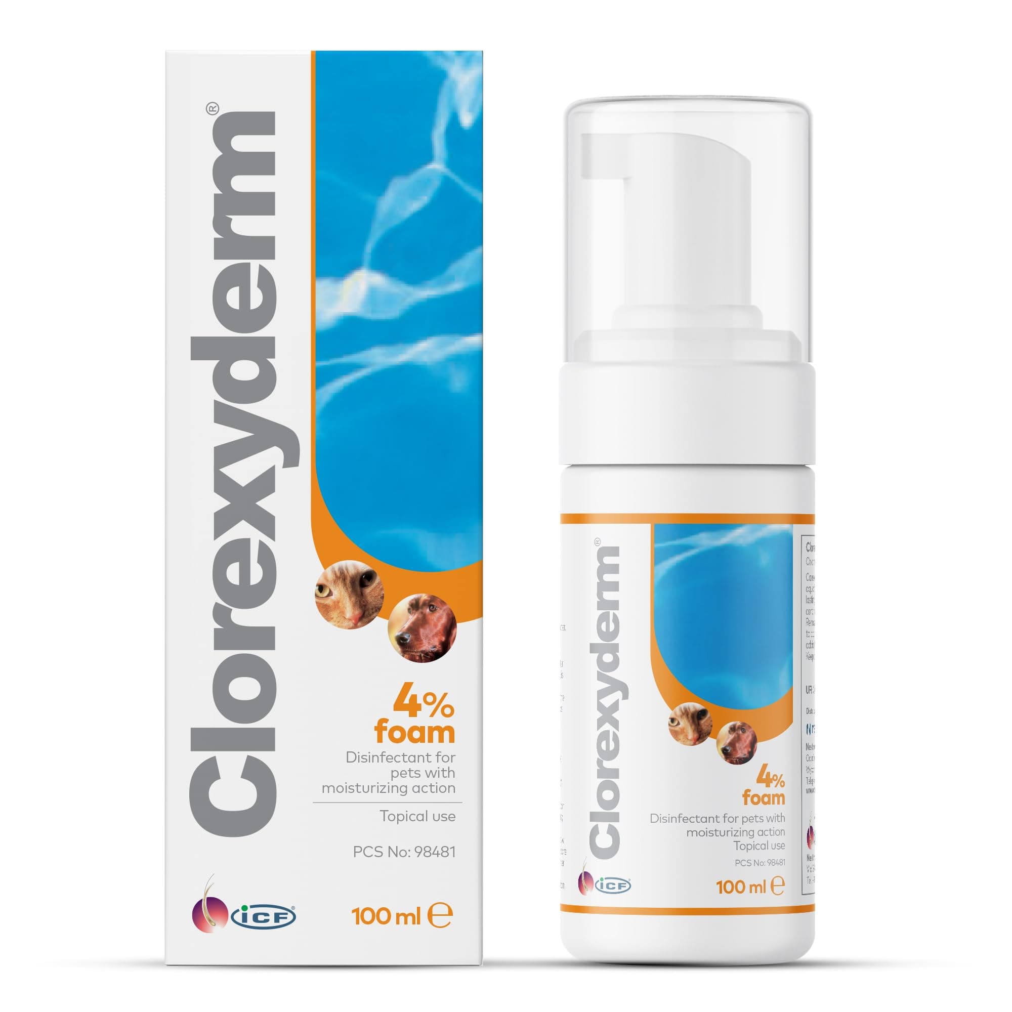 Chlorexyderm Solution 4% Foam 100 Milliliters - Gentle Foam for Cleaning Dogs and Cats - Deep Hygiene of Skin and Paws