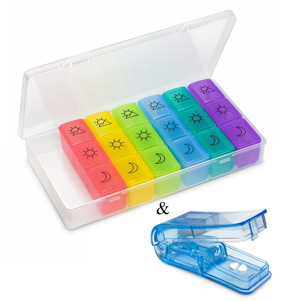 Daily Pill Organizer(3-Times-A-Day), Pill Splitter and Pill Box, PortableTravel Prescription & Medication Pill Case, Vitamin Fish Oil Compartments Container