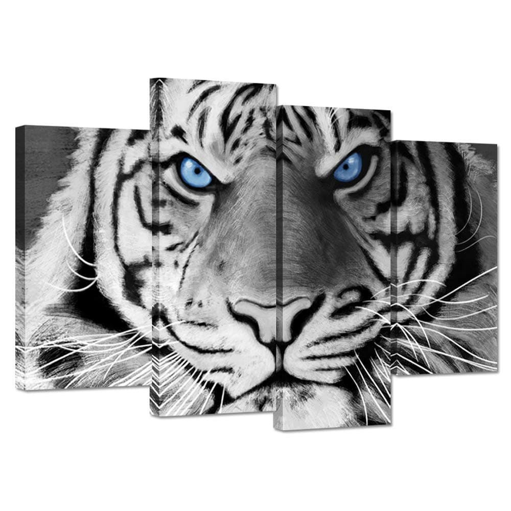 ZloveTiger Canvas Wall Art Black and White Tiger With Blue Eyes Wildlife Pictures Prints