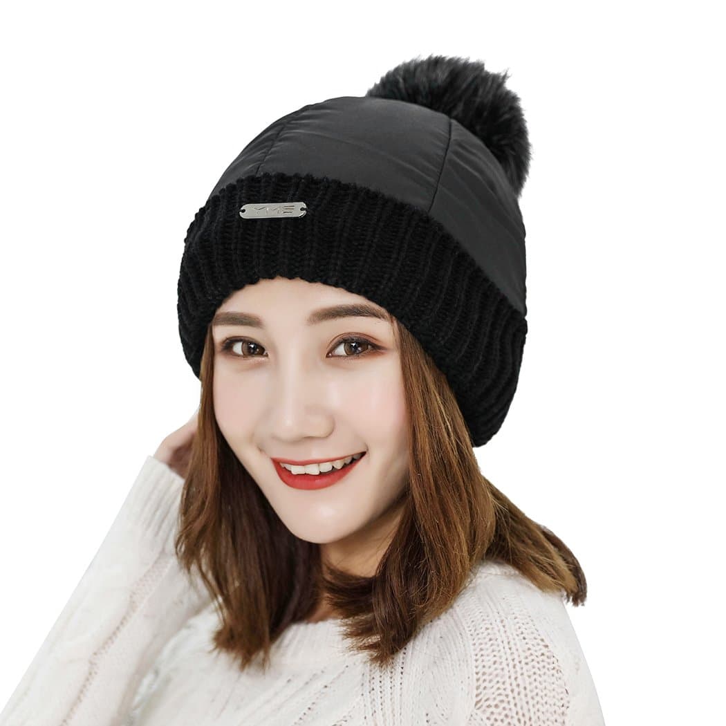 Women Winter Hat Warm Beanie Hat Cap with Fleece Lining Girls Knitted Nylon Hat