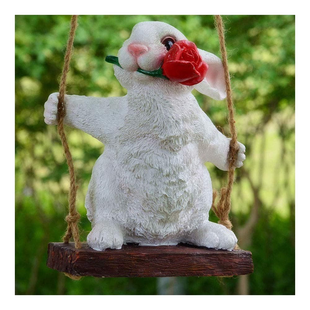 Nwn Resin Rabbit Decorated Figurine, Swinging Animal Figurine Decorated in Garden And Terrace