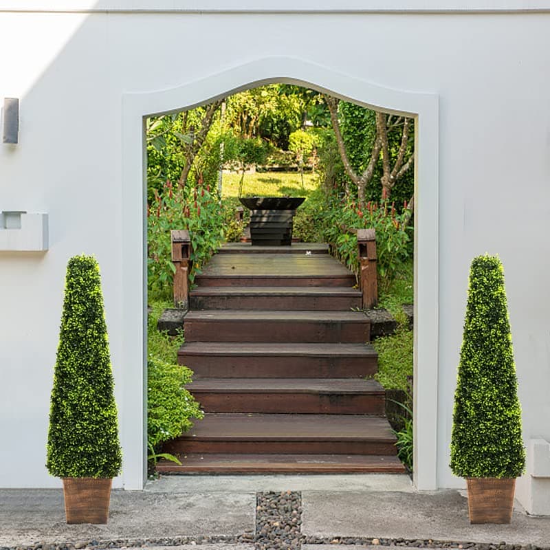 BTGGG Pair of Artificial Plants Outdoor Boxwood Topiary Pyramid Cone Tree 4ft/120cm Artificial Tree Outdoor for Front Entrance Way, Porch, Foyer Decoration