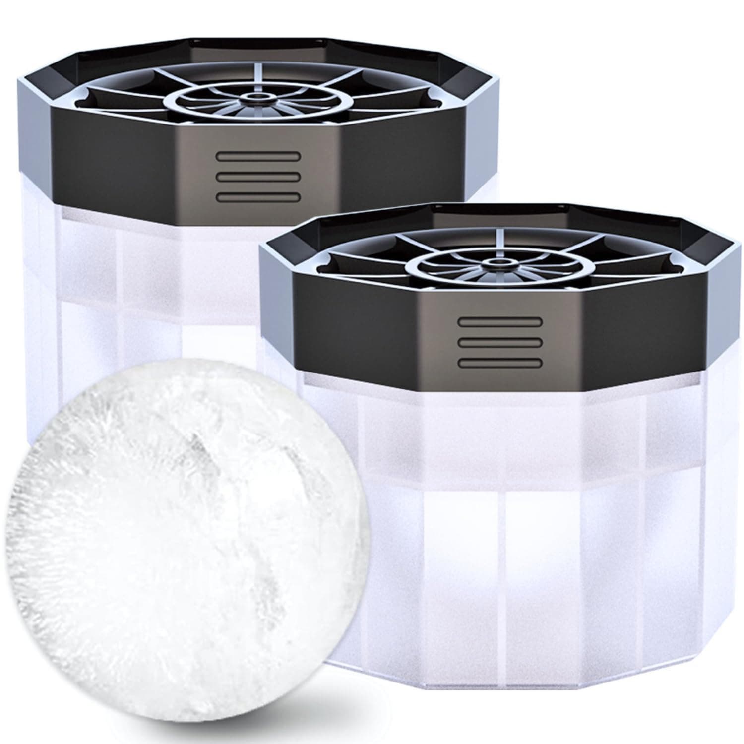 PREMIUM Ice Ball Molds, Round 2.5 Inch Ice Spheres. Stackable Slow Melting Round Ice Cube Maker for Whiskey and Bourbon (2, Black)