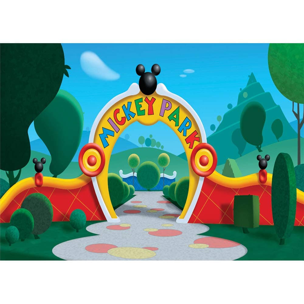 Mickey Mouse Clubhouse Wall Backdrop 7x5ft Spring Geenery Mickey Park Photo Background Kids Vinyl Photographic Backdrops Happy Birthday Party Banner