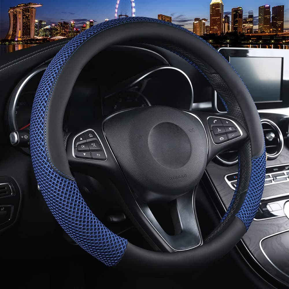 Cxtiy Universal Car Steering Wheel Cover Cool for Summer Warm for Winter Steering Wheel Cover Fit Most of Cars SUV Auto Vehicle (C-Blue)