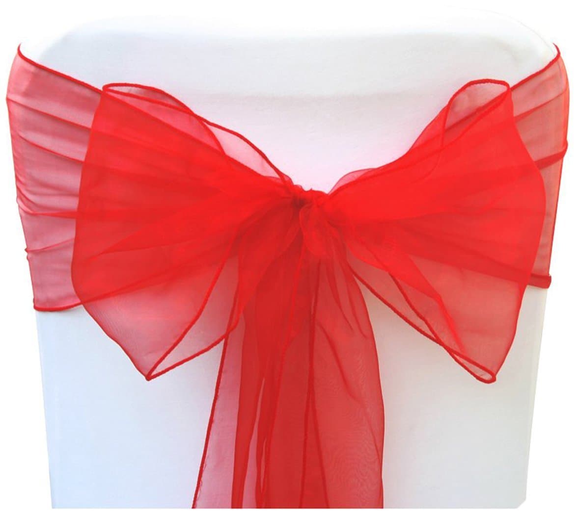 Set of 10 Chair Bows Sashes Tie Back Decorative Item Cover ups for Wedding Reception Events Banquets Chairs Decoration (7 Inch X 108 Inch (17CM x 275CM), Red)