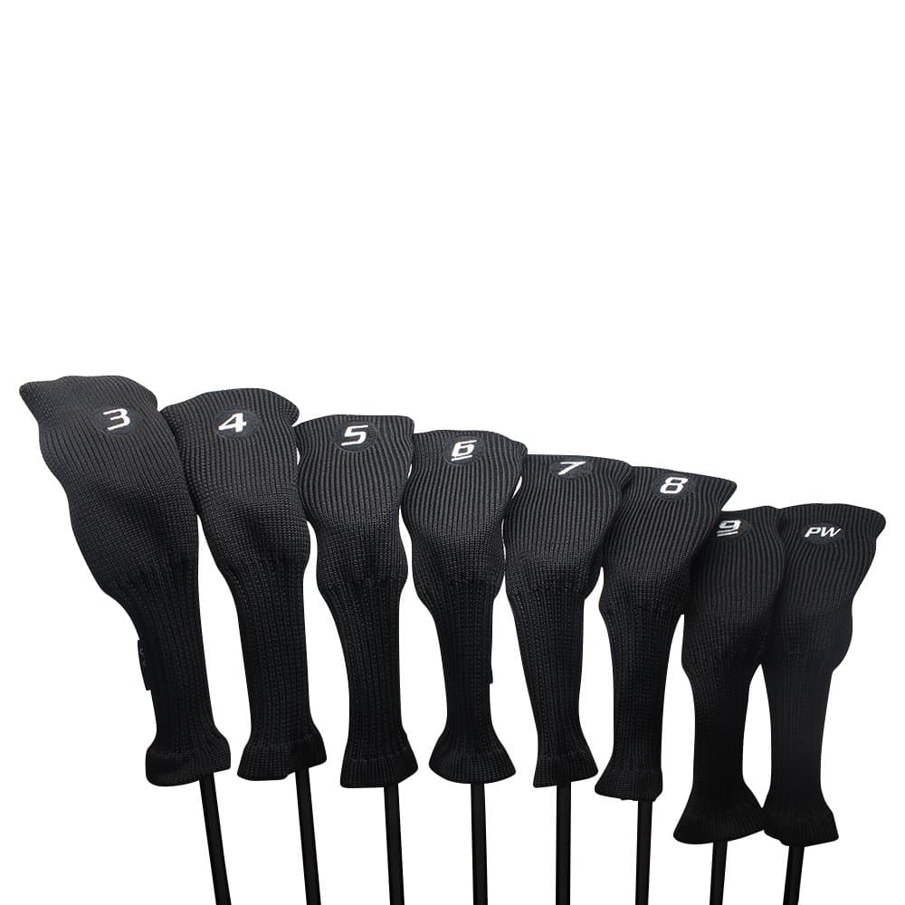 Majek Acrylic Headcover All Hybrid Golf Club Black Set 3-PW. Neoprene Head Covers 3 4 5 6 7 8 9 PW