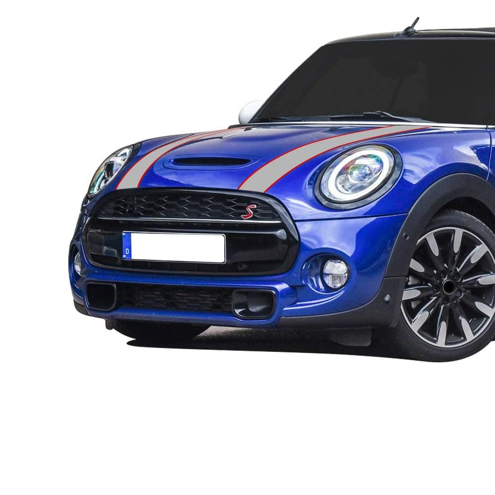 Car Styling Hood Bonnet Stripes Sticker Trunk Rear Engine Cover Vinyl Decal Stickers for Mini Cooper R56 R57 F55 F56 Accessories (Gray-Red)