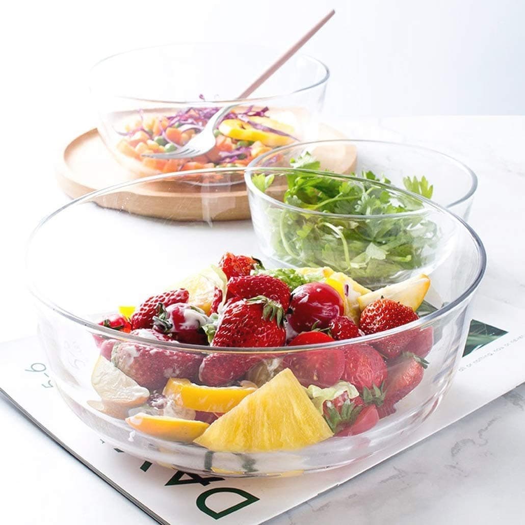 WILLFE Borosilicate Rectangular 2 Compartment Glass Bowl Food Storage Container With Air Vents Lid 1000 ml ,Set Of 3