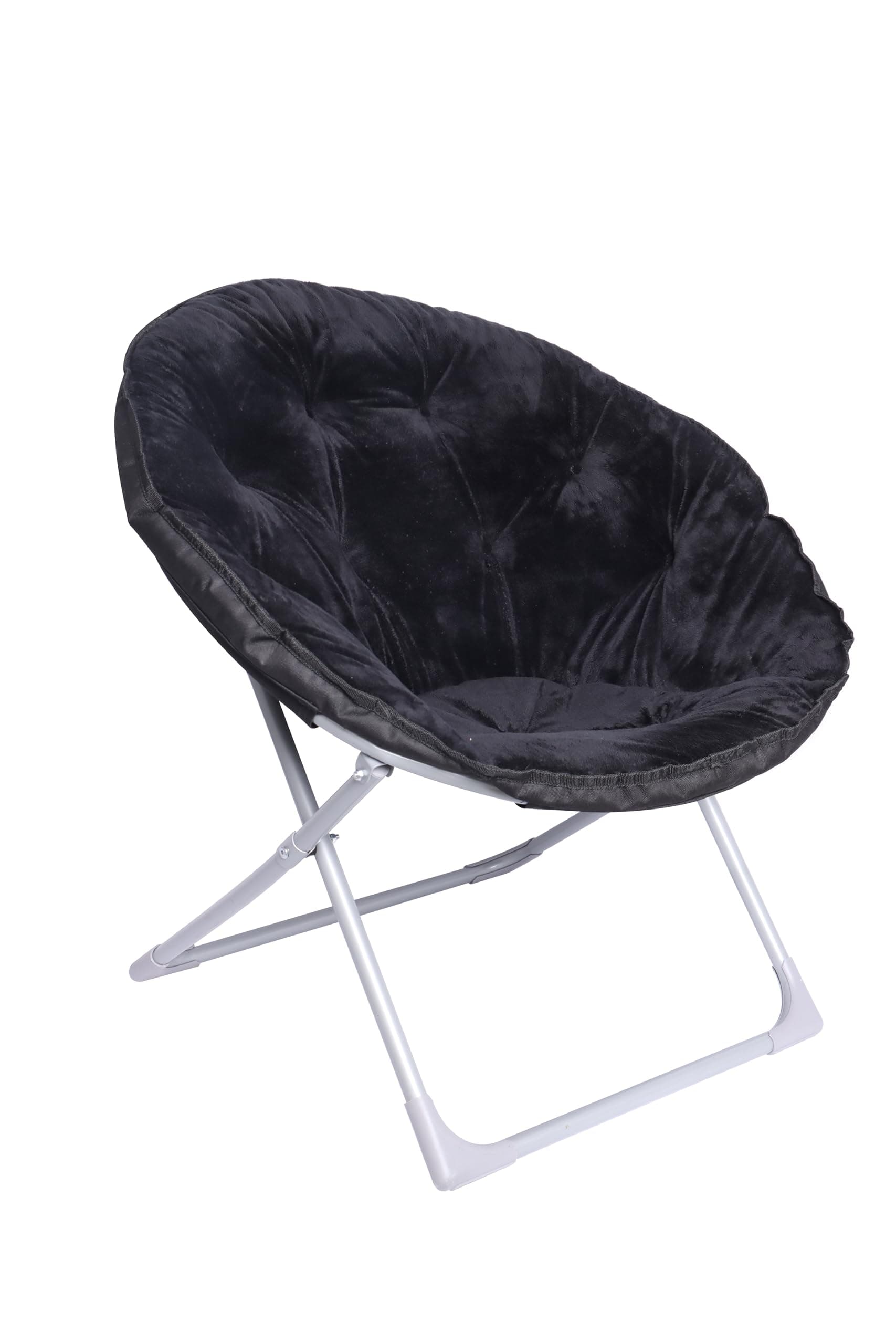 Amazon Basics Faux Fur Saucer Shaped Chair with Metal Frame Black 27.2"D x 32.3"W x 32.3"H
