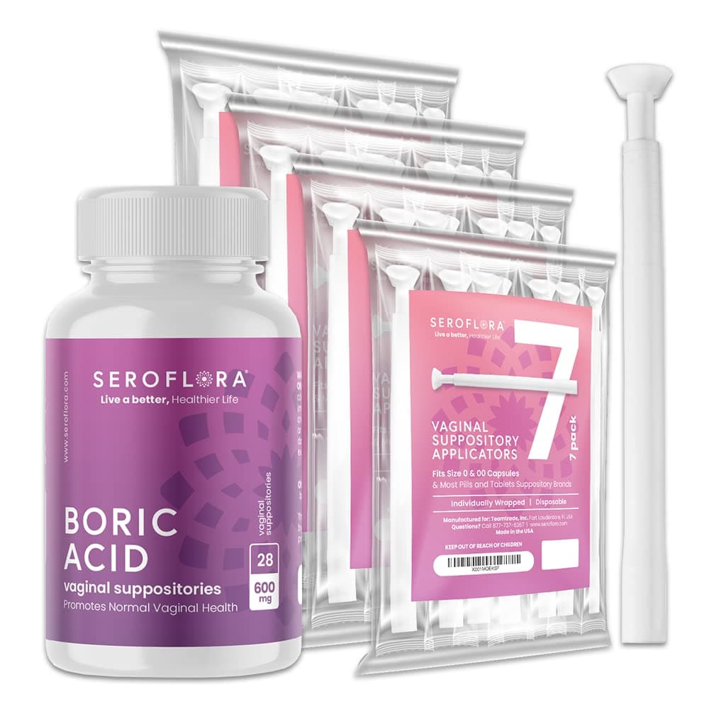 Seroflora Boric Acid l Suppositories 600 mg 28ct. + Suppository Applicator 28ct. Bundle - Feminine Health - l Health pH Balance for Women - Supports l Odor Control