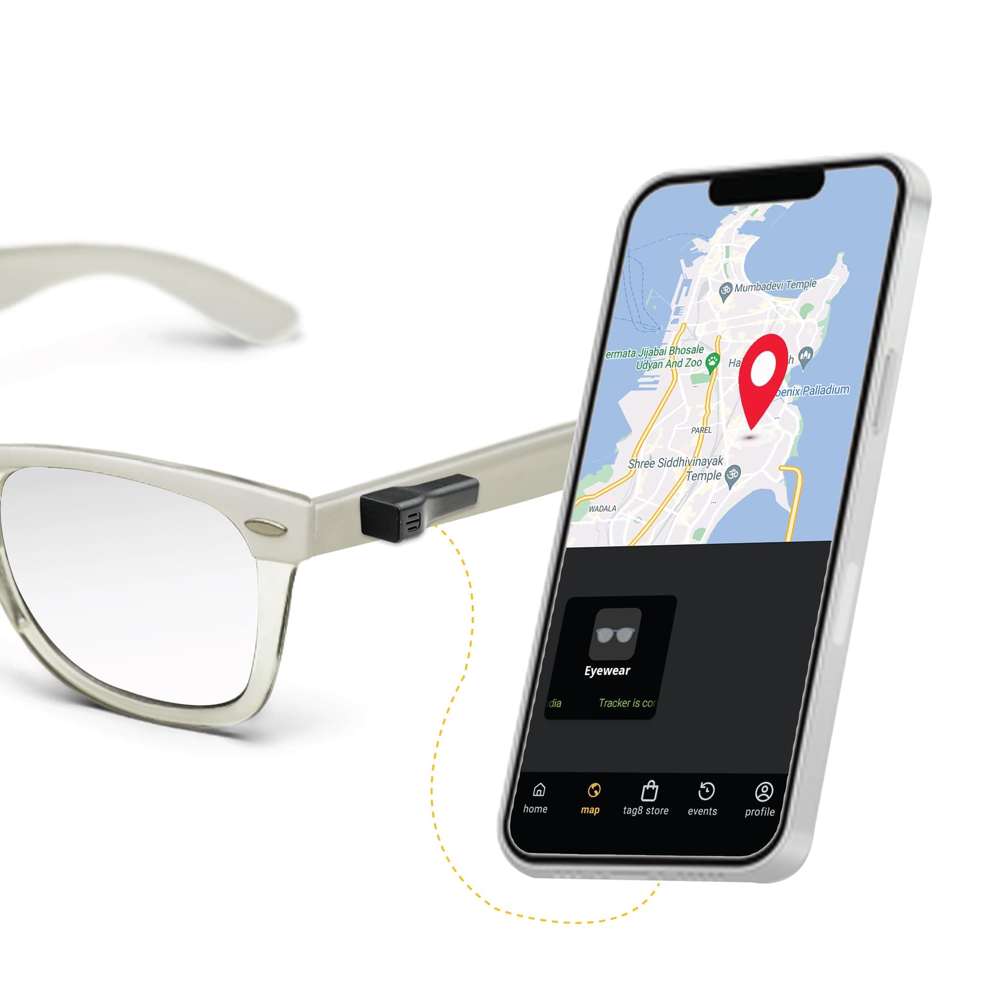 tag8 Dolphin Smart Spec Finder Eyewear Tracker, Compact Bluetooth Tracker to Locate Spectacles, Works with Android & Apple, Rechargeable Glasses Tracker, Black