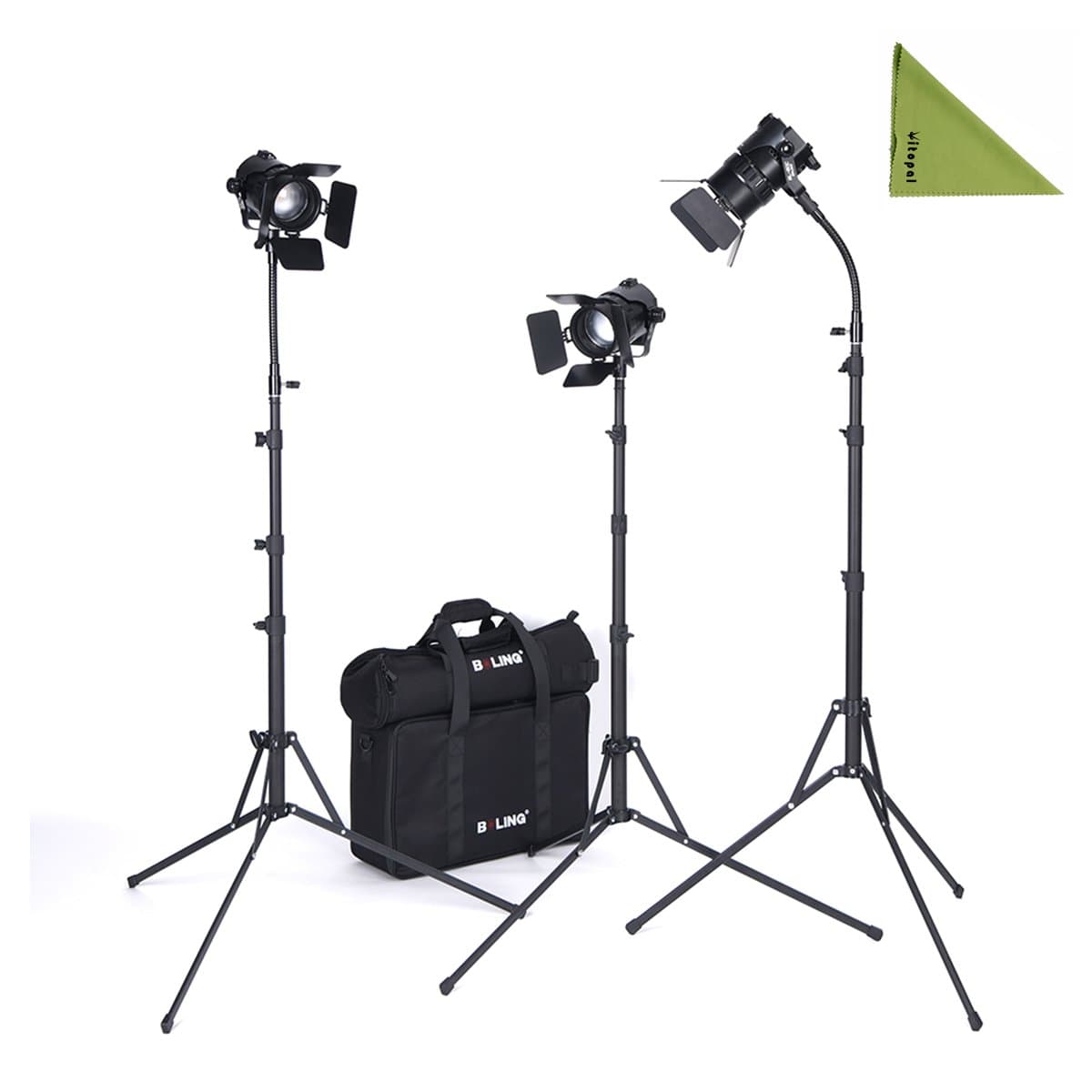 Boling BL-50C/D Bi-Color Temperature 2500K~5800K Photography Continuous Lighting A Set of 3 (Two Zoom Lens LED Light and One Fixed Focus) LED Light with Light Stand,NP-F750 Batteries