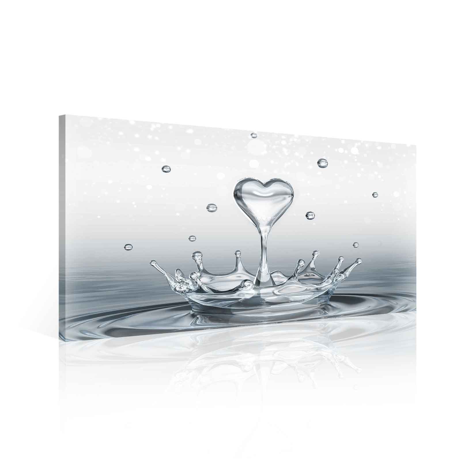 Ready to Hang Canvas Wall Art - Slomo Water Drop Splash Love Heart Shape - M - 23.6" x 15.8" (60 x 40 cm) - Blue Picture Panel