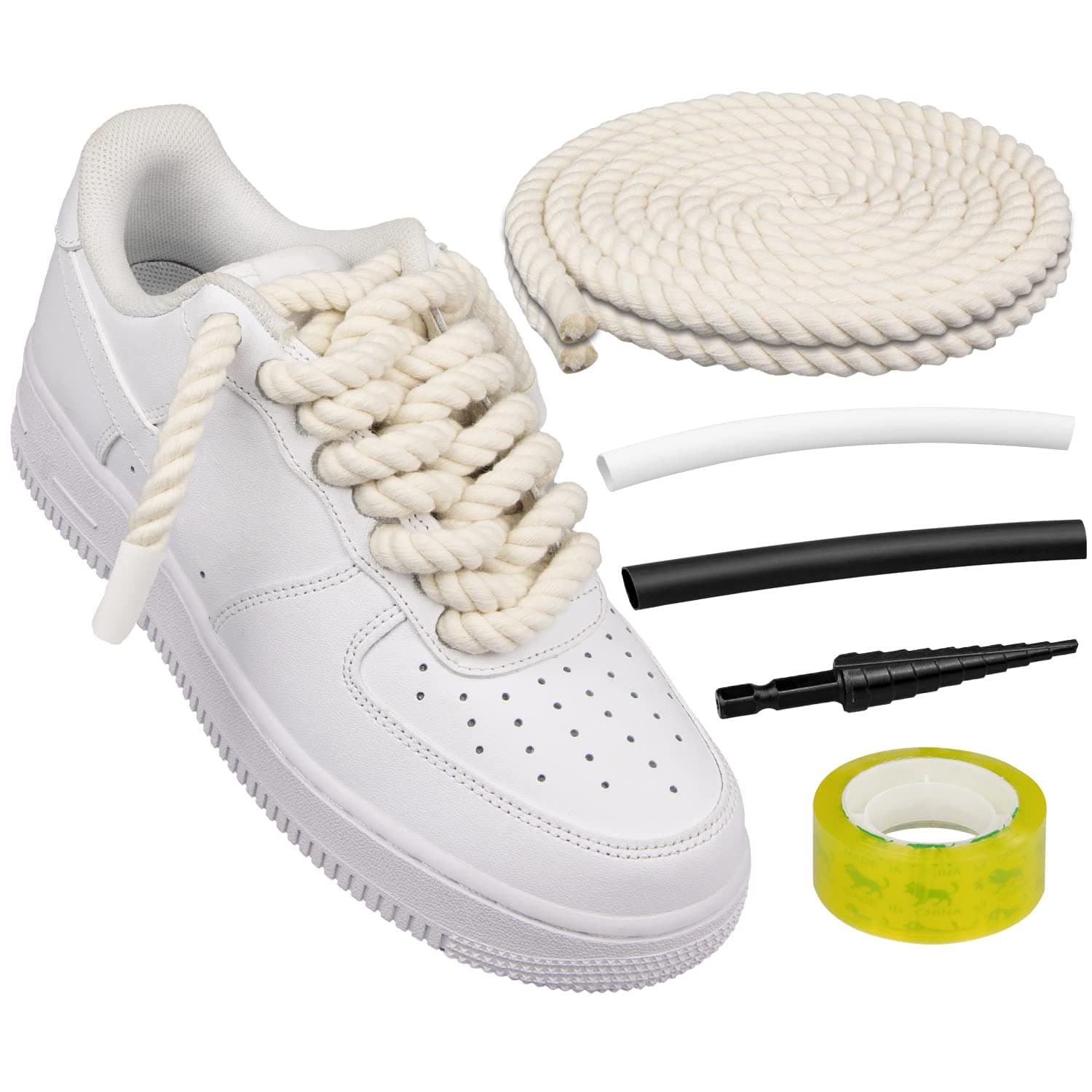 Thick Rope Shoe Laces for Air Force 1, Chunky Twisted Shoelaces with DIY Custom Accessories for AF Sneaker Shoes