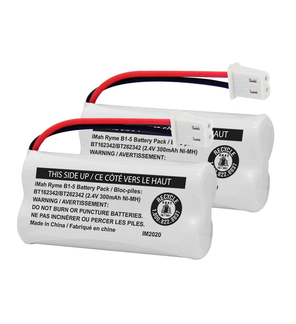 iMah BT162342/BT262342 2.4V 300mAh Ni-MH Cordless Phone Battery Pack, Also Compatible with BT183342/BT283342 AT&T EL52351 TL90070 VTech CS5119 DS6511 DS6722 LS6305 Hand. set, 2-Pack