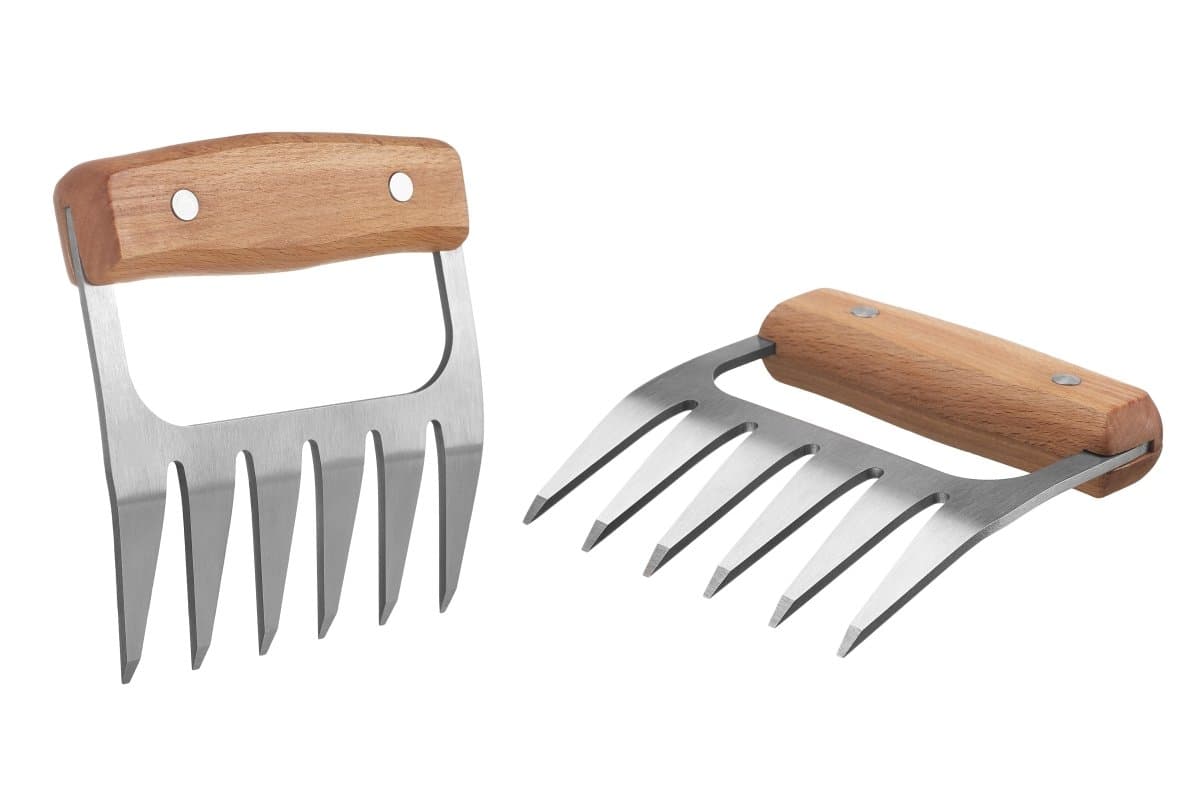 Premium stainless steel meat claws, set of 2, stainless steel with wooden handle, BBQ forks, meat fork, grill utensils