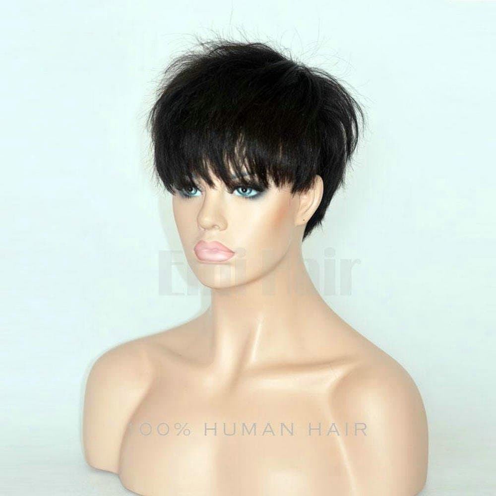 EHair H05 100% Human Hair Pixie Cut Short Wigs for African Americans Black Women (1B Black Can NOT be Dyed)