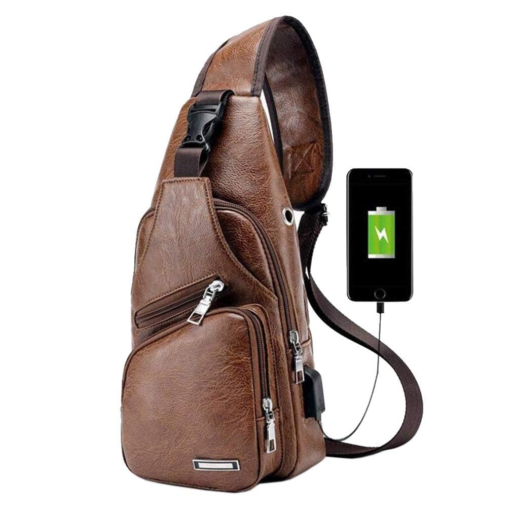 Hebetag Leather Sling Bag Crossbody Backpack for Men Women Travel Outdoor Camping