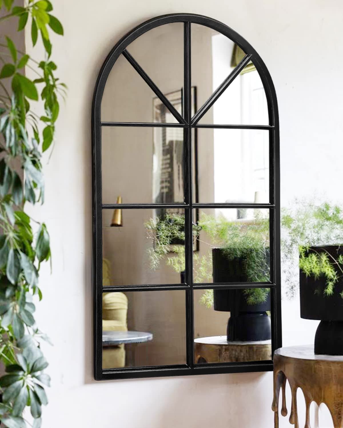 OGCAU Arched Wall Mounted Mirror, 24"x42" Farmhouse Window Mirror with Iron Frame, Wall Decor for Bedroom, Entryway, Living Room (Black)