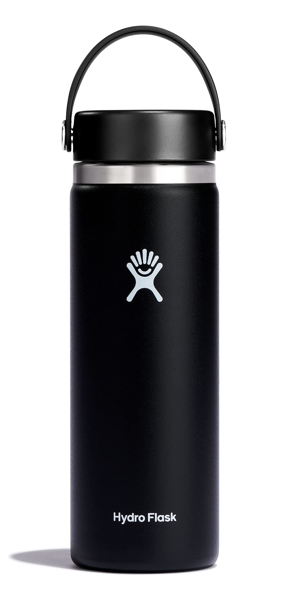 Water Bottle 591 ml (20 oz) - Vacuum Insulated Stainless Steel Water Bottle Flask with Leak Proof Flex Cap with Strap - BPA-Free - Wide Mouth - Black